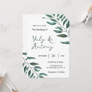 Elegant Eucalyptus Minimalist Botanical White Invitation