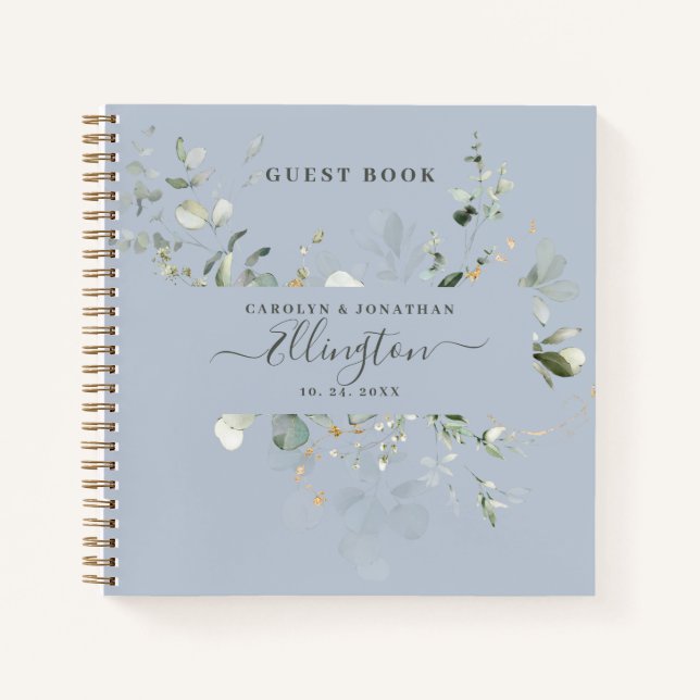 Elegant Eucalyptus Modern Script Photo Guest book  (Front)