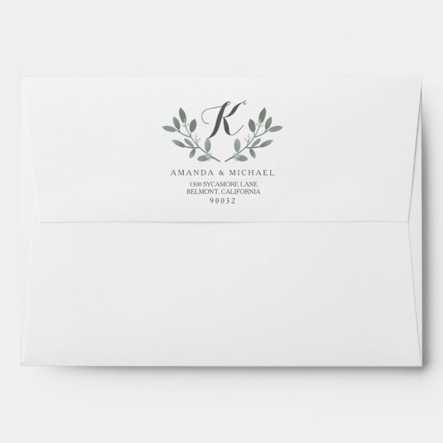 Elegant Eucalyptus Monogram Wedding Suite Envelopes (Back (Top Flap))