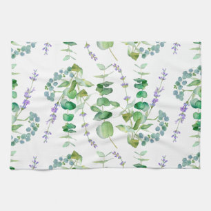 Elegant Eucalyptus pattern watercolor Tea Towel
