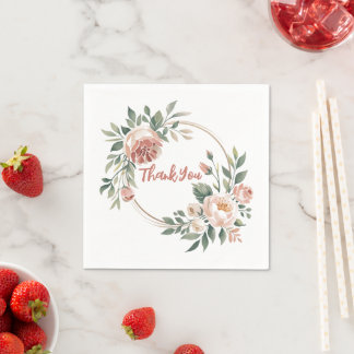 Elegant Eucalyptus Peach Floral Napkin