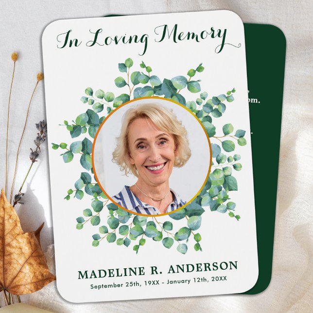 Elegant Eucalyptus Photo Funeral Prayer Card (Creator Uploaded)