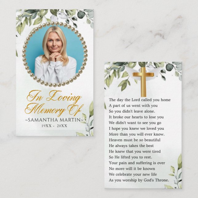  Elegant Eucalyptus Photo Funeral Prayer Card (Front/Back)