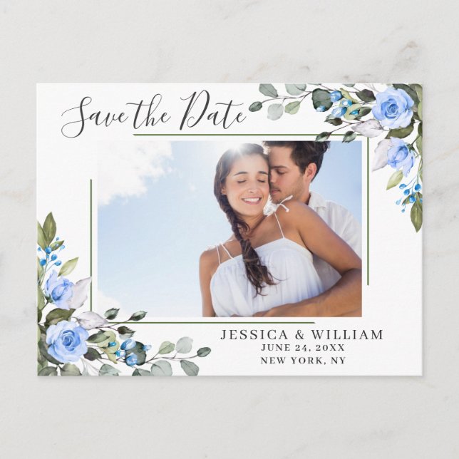 Elegant Eucalyptus PHOTO Wedding Save the Date Postcard (Front)