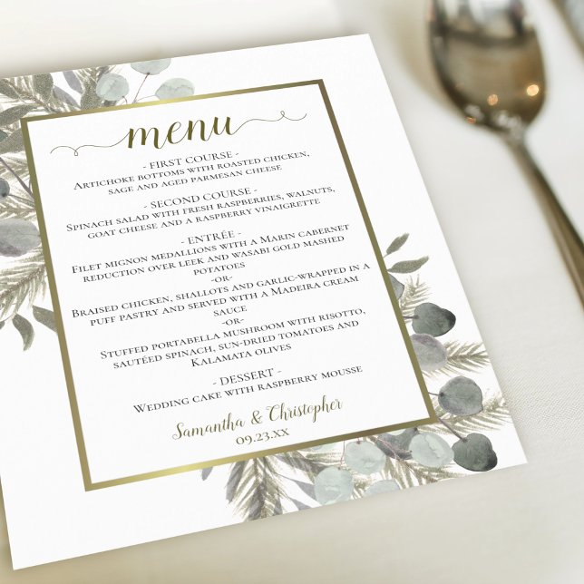 Elegant Eucalyptus & Pine Budget Wedding Menu (Creator Uploaded)