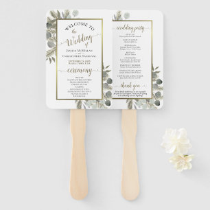 Elegant Eucalyptus & Pine Budget Wedding Program Hand Fan