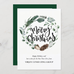 Elegant Eucalyptus Pine Foliage Wreath Business Holiday Card