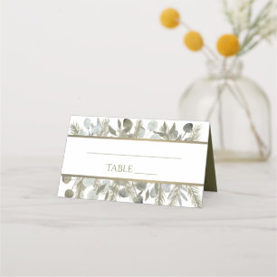 Elegant Eucalyptus & Pine Sage Green Gold Wedding Place Card