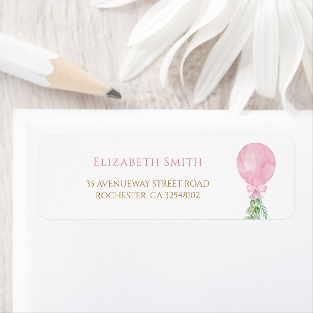 Elegant Eucalyptus Pink Balloon Return Address  (Insitu)