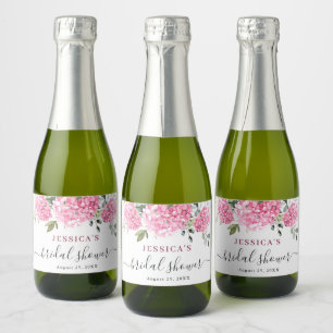 Elegant Eucalyptus Pink Hydrangea Bridal Shower Sparkling Wine Label