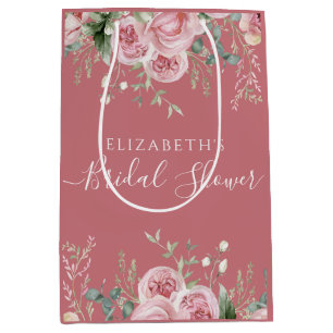 Elegant Eucalyptus & Pink Roses Invite Medium Gift Bag