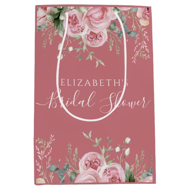 Elegant Eucalyptus & Pink Roses Invite Medium Gift Bag (Front)