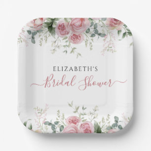 Elegant Eucalyptus & Pink Roses Invite Paper Plate