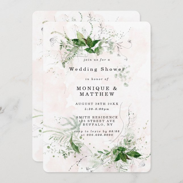 Elegant Eucalyptus Pink Wedding Shower Invite (Front/Back)