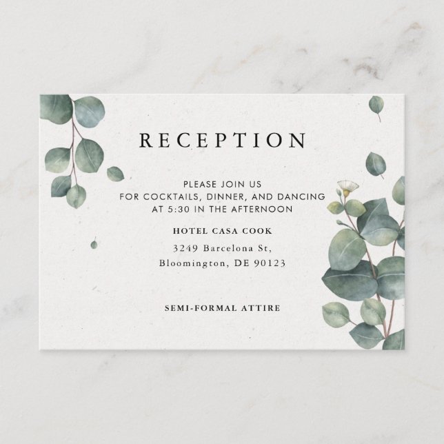 Elegant Eucalyptus Reception Card (Front)