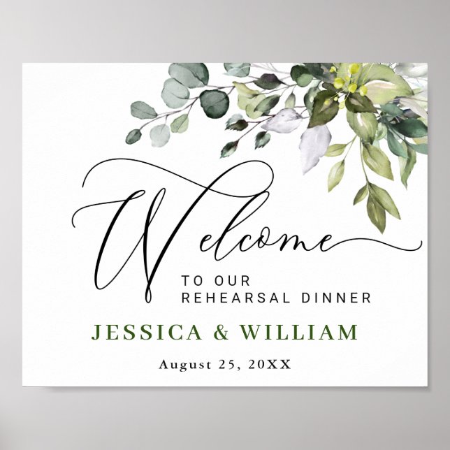 Elegant Eucalyptus REHEARSAL DINNER Welcome Sign (Front)