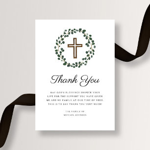 Elegant Eucalyptus Religious Cross Funeral Thank You Card