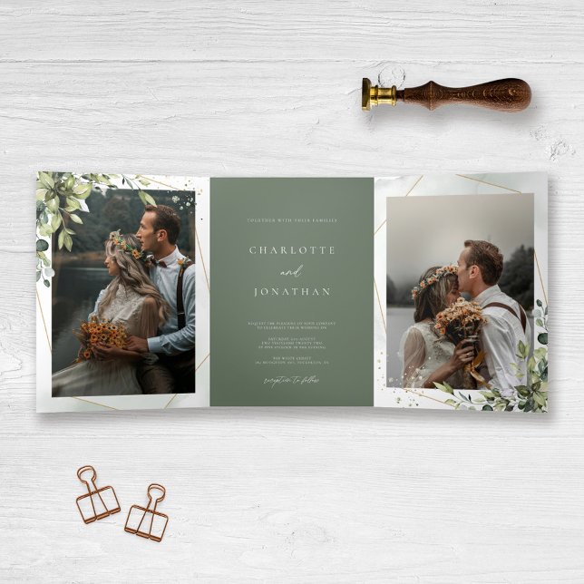 Elegant Eucalyptus Sage Green Floral Wedding Tri-Fold Invitation (Creator Uploaded)