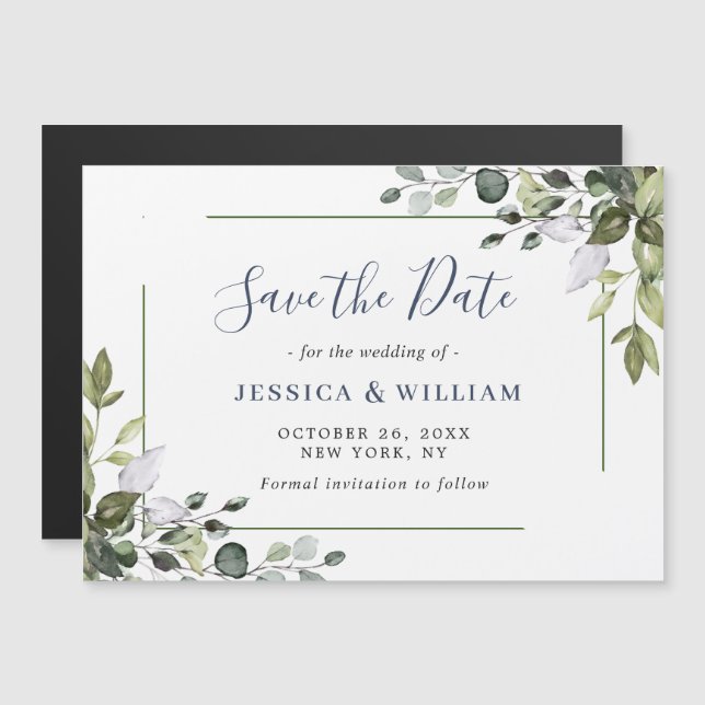Elegant Eucalyptus Save the Date Magnetic Card (Front/Back)