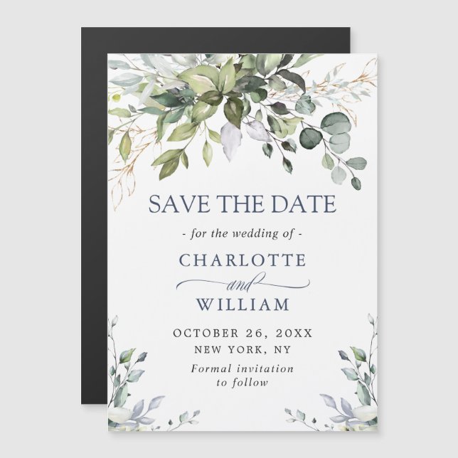 Elegant Eucalyptus Save the Date Magnetic Card (Front/Back)