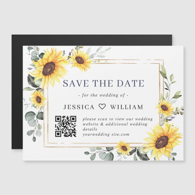 Elegant Eucalyptus Save the Date QR Magnetic Card (Front/Back)