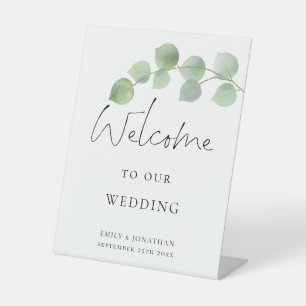 Elegant Eucalyptus Script Welcome to Wedding Pedestal Sign