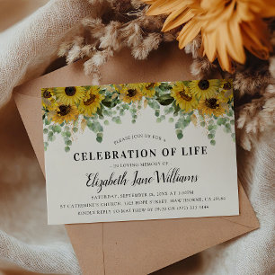 Elegant Eucalyptus & Sunflower Celebration of Life Invitation