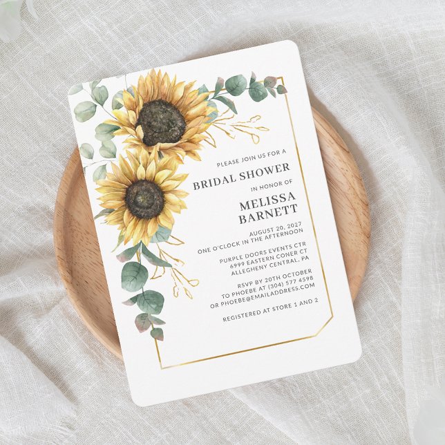 Elegant Eucalyptus Sunflower Floral Bridal Shower Invitation (Floral Sunflower Eucalyptus Watercolor Bridal Shower Invitation)