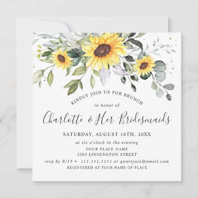 Elegant Eucalyptus Sunflower Foliage Bridal Brunch Invitation (Front)