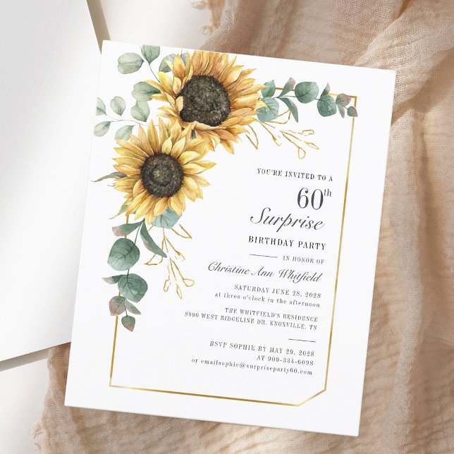 Elegant Eucalyptus Sunflower Script 60th Birthday (Elegant Eucalyptus Sunflower Script 60th Birthday)