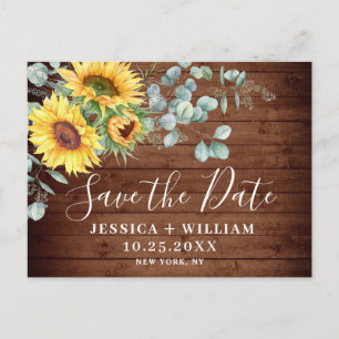Elegant Eucalyptus Sunflower Wedding Save the Date Postcard