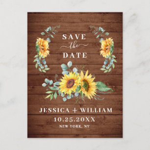 Elegant Eucalyptus Sunflower Wedding Save the Date Postcard