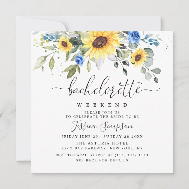 Elegant Eucalyptus Sunflowers Bachelorette Weekend Invitation (Front)