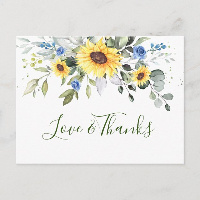 Elegant Eucalyptus Sunflowers Floral Thank You Postcard (Front)