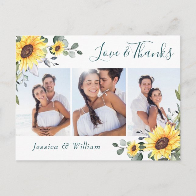 Elegant Eucalyptus Sunflowers PHOTO Thank You Postcard (Front)