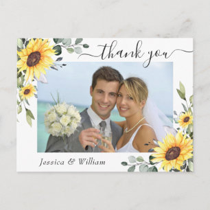 Elegant Eucalyptus Sunflowers PHOTO Thank You Postcard
