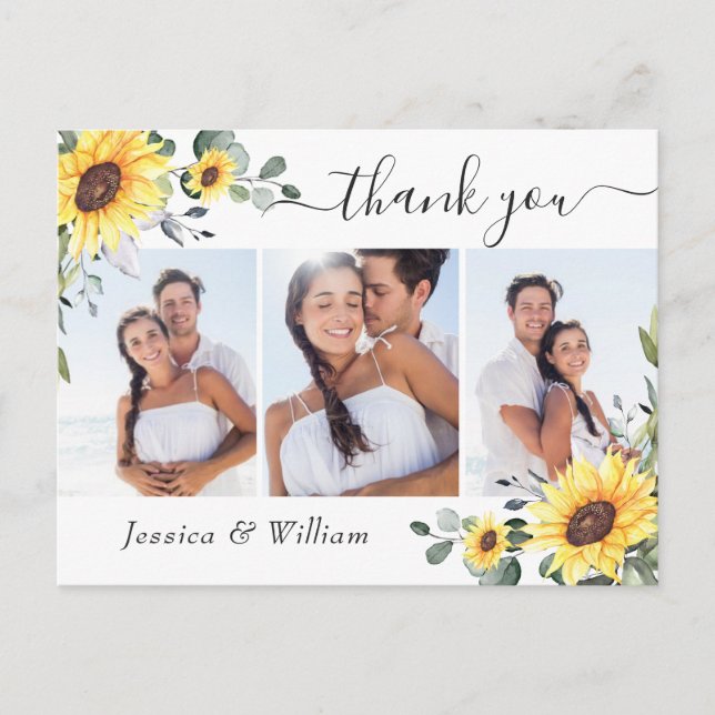 Elegant Eucalyptus Sunflowers PHOTO Thank You Postcard (Front)