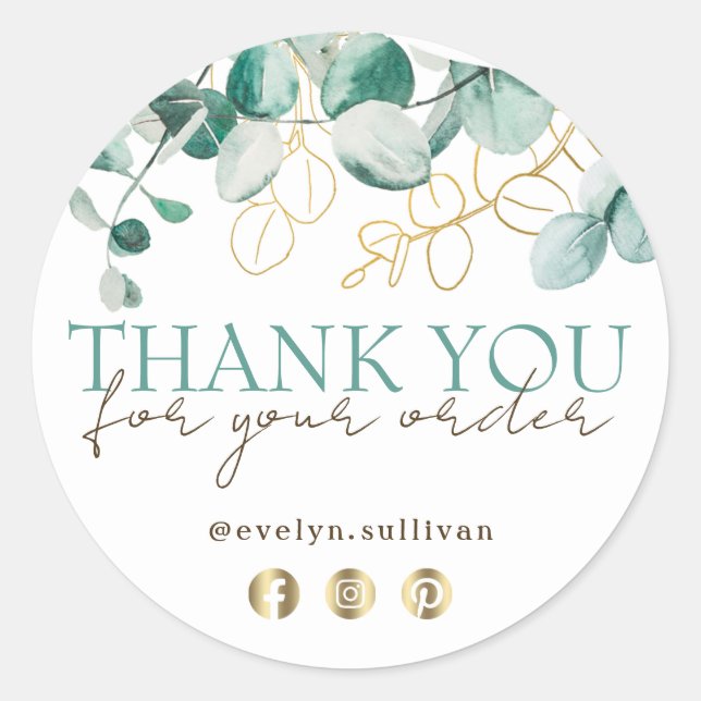 Elegant eucalyptus thank you sticker (Front)