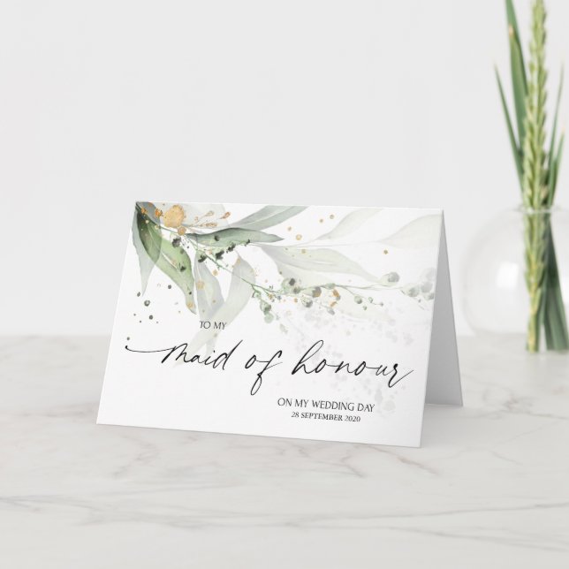Elegant Eucalyptus To My Maid of Honour Wedding Card (Front)