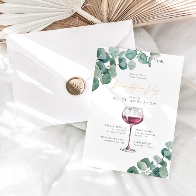 Elegant Eucalyptus Vino Before Vows Bridal Shower  Invitation (Creator Uploaded)