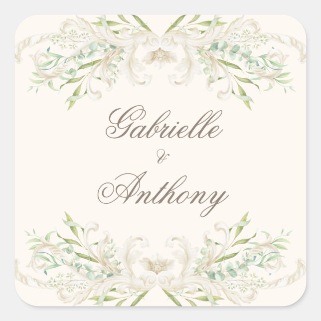 Elegant Eucalyptus Vintage Rustic Wedding  Square Sticker (Front)