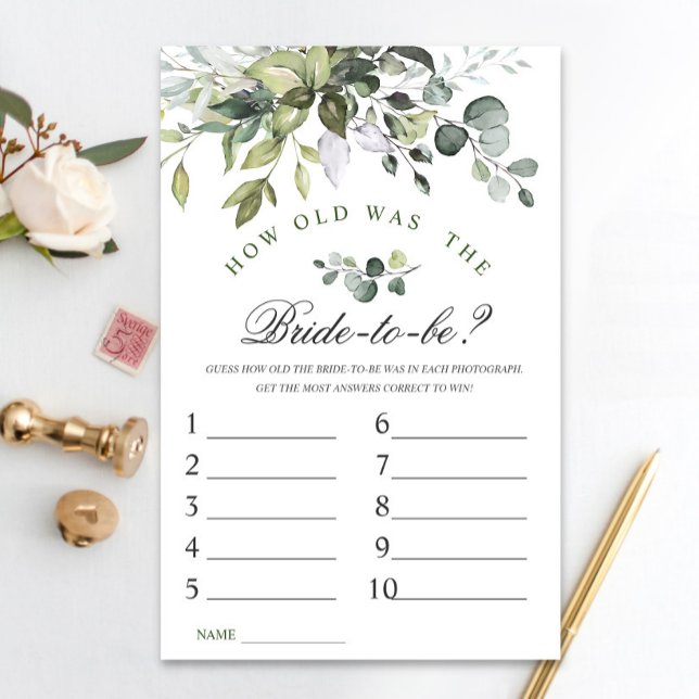 Elegant Eucalyptus Watercolor Bridal Shower Game (Creator Uploaded)