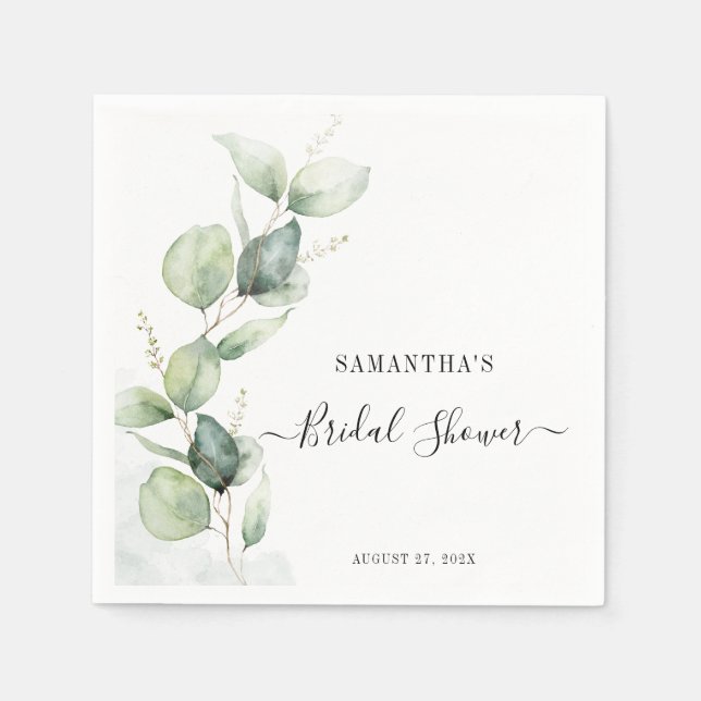Elegant Eucalyptus Watercolor Bridal Shower Paper Napkin (Front)