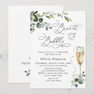 Elegant Eucalyptus Watercolor Brunch & Bubbly Invitation