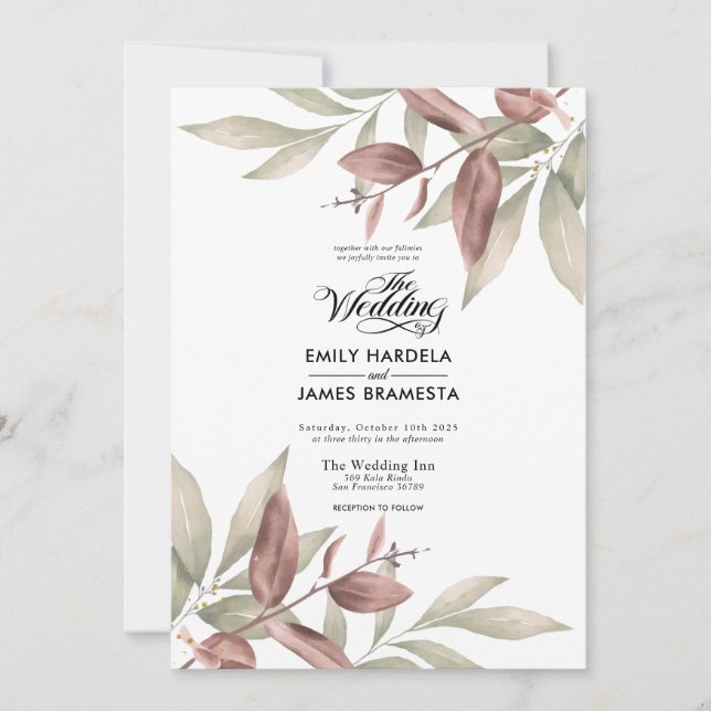 Elegant Eucalyptus Watercolor Budget Wedding Invitation (Front)