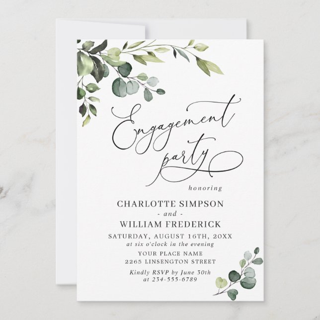 Elegant Eucalyptus Watercolor ENGAGEMENT PARTY Invitation (Front)
