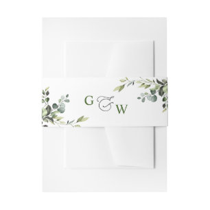 Elegant Eucalyptus Watercolor Floral Wedding Invitation Belly Band