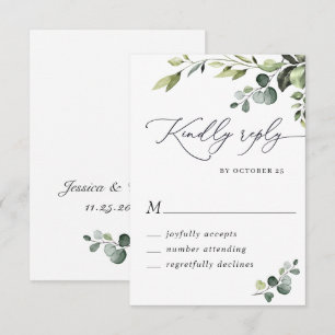 Elegant Eucalyptus Watercolor Floral Wedding RSVP Card