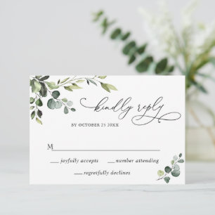 Elegant Eucalyptus Watercolor Floral Wedding RSVP Card