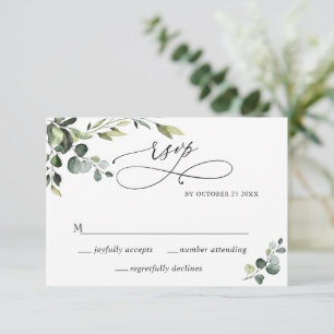 Elegant Eucalyptus Watercolor Floral Wedding RSVP Card